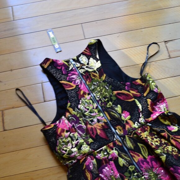 Gianni Bini Dress Womens Small Black Pink Floral Jaquard Metallic Size L NWT - Picture 10 of 13